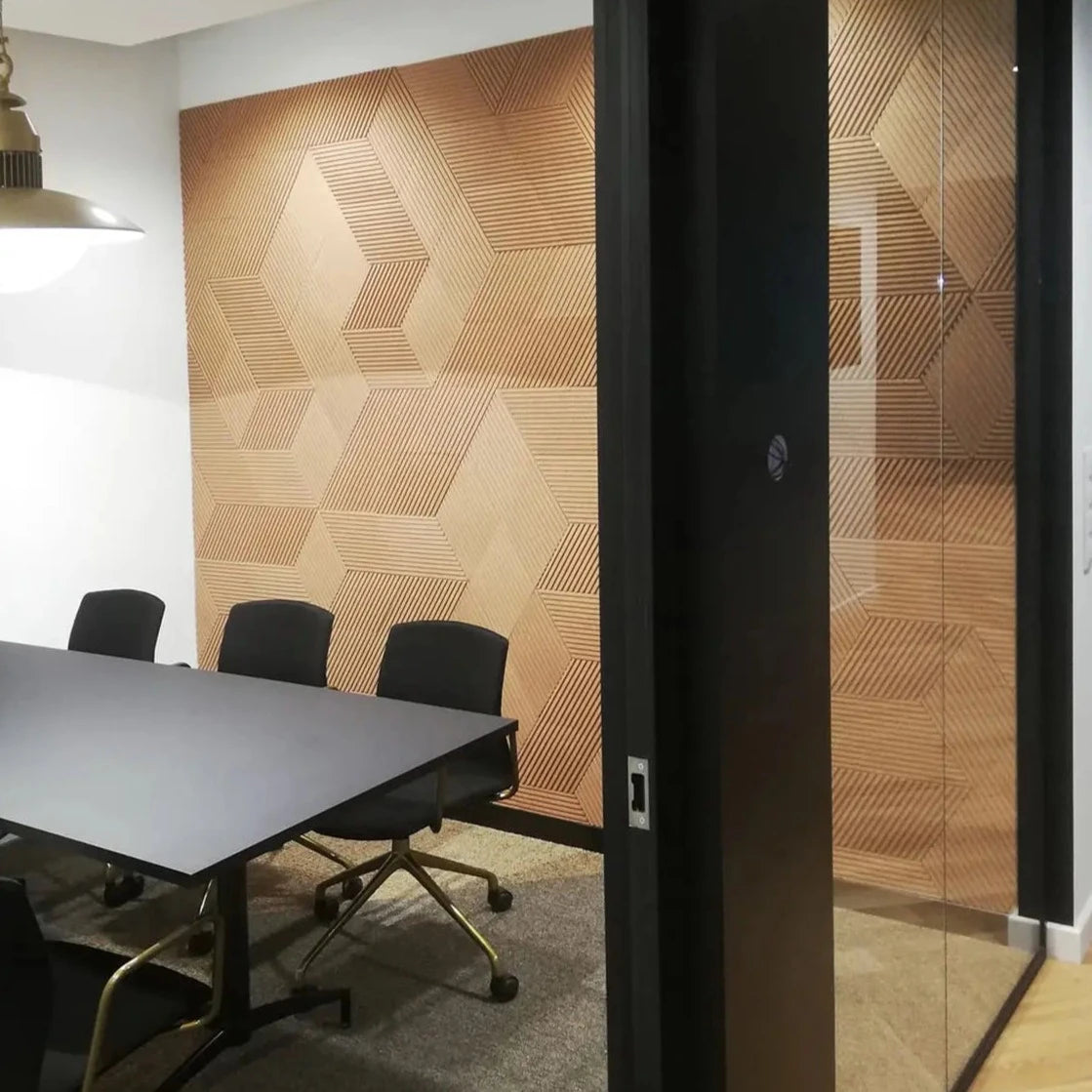 DIAMOND STRIPE 3D Cork Acoustic Wall Panels in office interior DecorMania UK